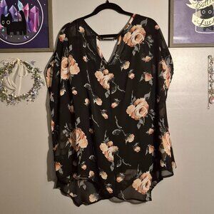 Black Floral V-Neck Top